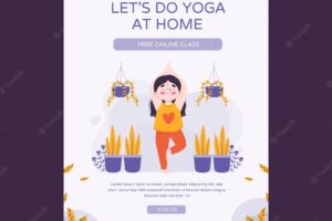 Hand drawn international yoga day poster with plants