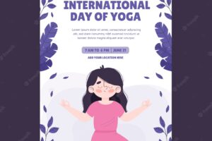 Hand drawn international yoga day poster with woman
