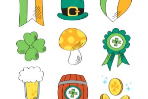 Hand drawn st. patrick's day element collection with coins and beer