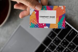 Handing out a business card mockup