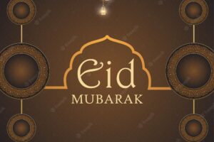 Happy eid greetings dark brown background islamic social media banner