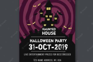 Haunted house with bats halloween flyer template