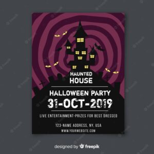 Haunted house with bats halloween flyer template