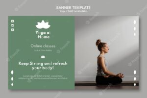 Horizontal banner template with woman practicing yoga