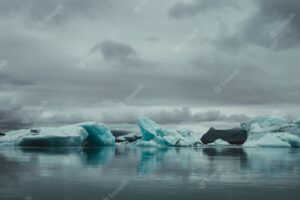 Icebergs in the middle of a lake