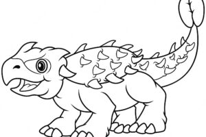 Illustration of cartoon dinosaur ankylosaurus line art