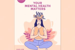 Illustrations of beautiful flower inside female head for world mental health day poster template