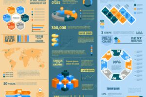 Infographic banners set with infographic tools optional elements and puzzle pieces flat