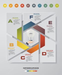 Infographic design with 6 steps and options.