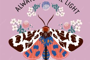 Inspirational quote with colorful flowers and moth.  vector illustration with butterfly.