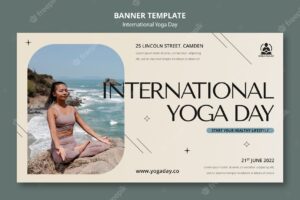 International yoga day celebration horizontal banner template