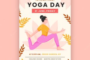 International yoga day hand drawn flat flyer or poster