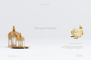 Islamic ramadan greeting background composition with arabic lanterns and ornaments