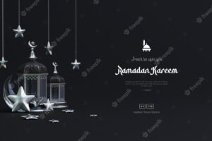 Islamic ramadan kareem greeting background decorated with cute arabic lantern crescent ornaments