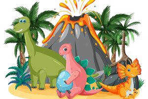 Isolated prehistoric forest with dinosaur