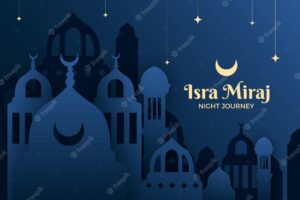 Isra miraj illustration in paper style with moon