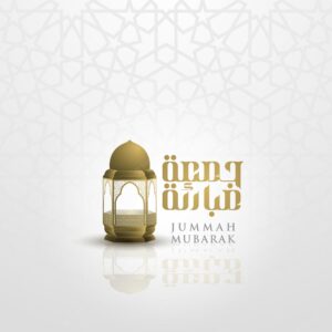 Jummah mubarak greeting islamic illustration background vector design with arabic calligraphy