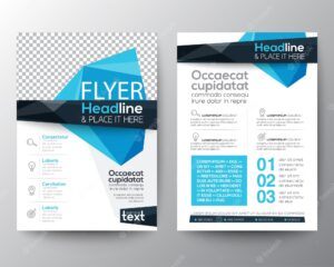 Leaflet with blue polygonal shapes