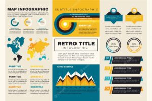 Map worldwide infographic with retro colours