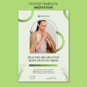 Mediation vertical poster template with woman doing yoga