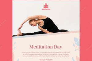 Meditation classes flyer template with photo of woman exercising