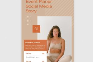 Minimal clean fashion or event instagram story with green leaves psd template