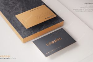 Minimal dark and copper business card psd mockup