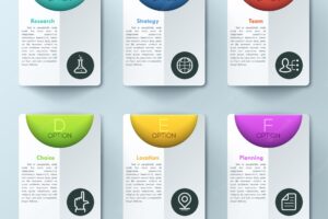 Modern infographic template with 6 rectangular folders and text boxes