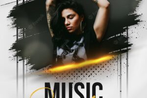 Modern music event poster with abstract brush stroke