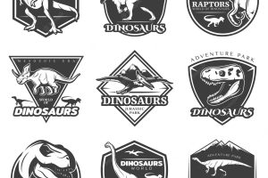 Monochrome vintage dinosaur logos set