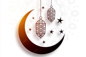 Muharram festival background with moon and lamps