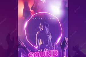 Neon flyer template for electronic music with female dj
