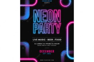 Neon party poster template