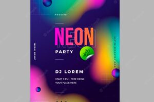 Neon party poster template