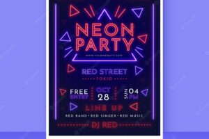 Neon party vertical poster template