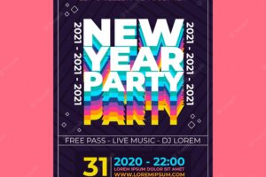 New year 2021 party flyer template in flat design