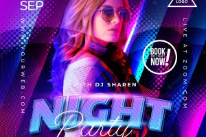 Night party music banner for social media template