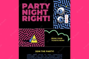 Night party vertical poster template in retro style