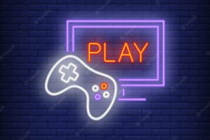 Online videogame neon icon
