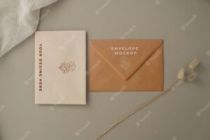 Paper envelope mock-up design with flower