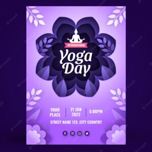Paper style international yoga day flyer template