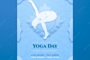 Paper style international yoga day flyer