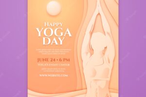 Paper style international yoga day poster