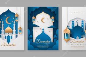 Paper style ramadan celebration greeting cards collection