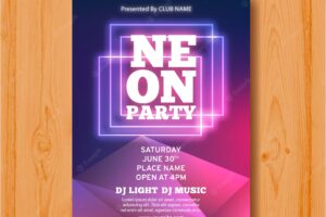 Party poster with neon geometric shapes