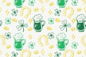 Pattern of beer sketches and st. patrick's day elements