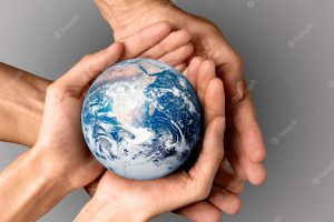 People holding the earth in their hands