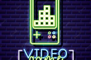Personal console, video game neon linear style