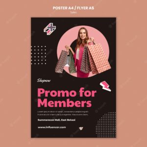 Poster template for sales with woman in pink suit