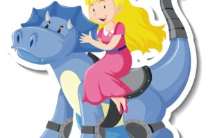 Princess riding a dragon cartoon sticker